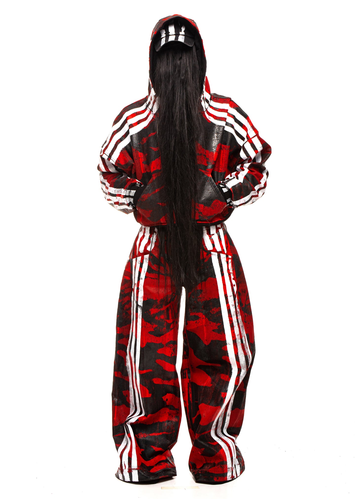 CAMO STRIPES WAXED RED ZIP HOODIE
