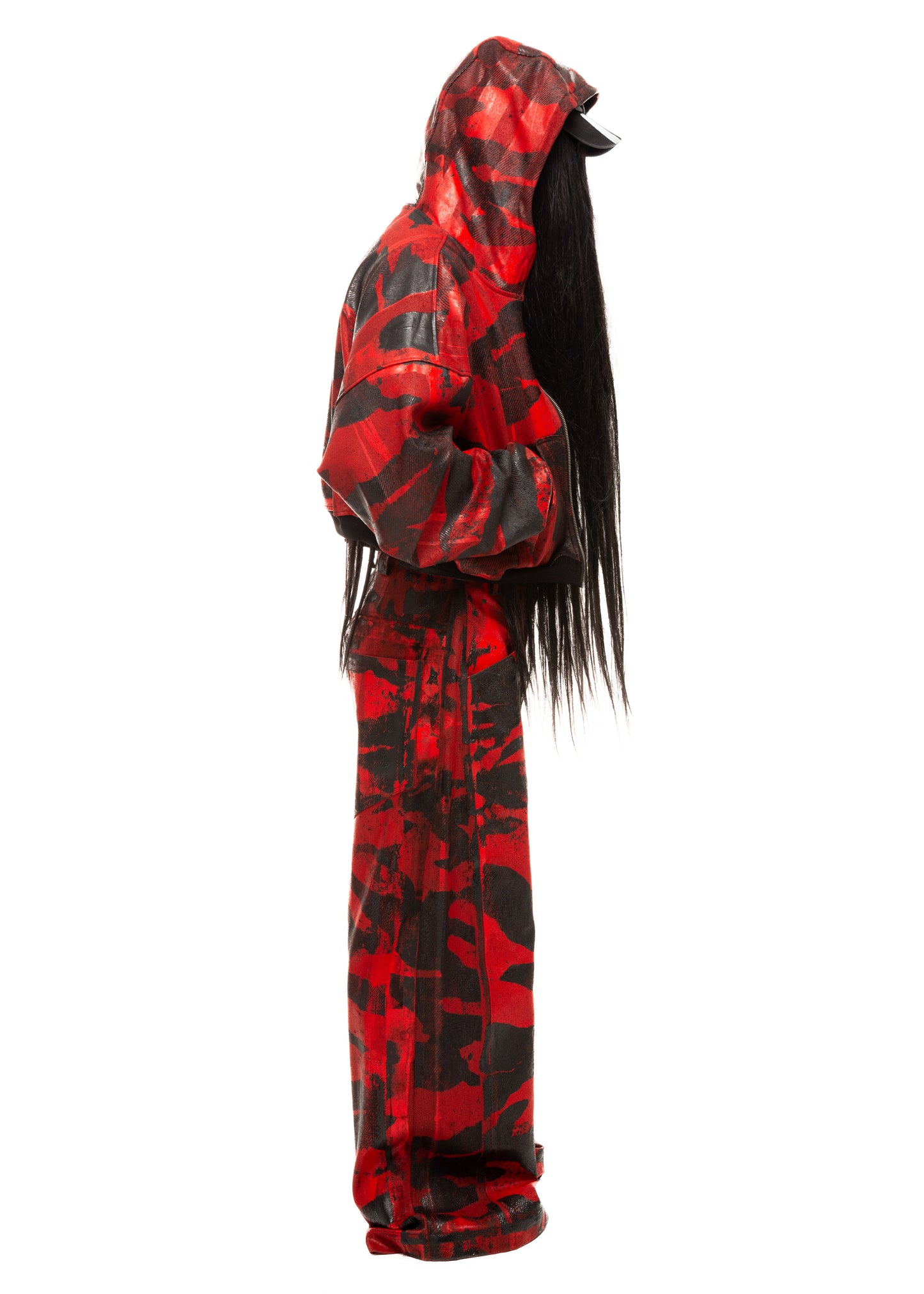 CAMO WAXED RED ZIP HOODIE