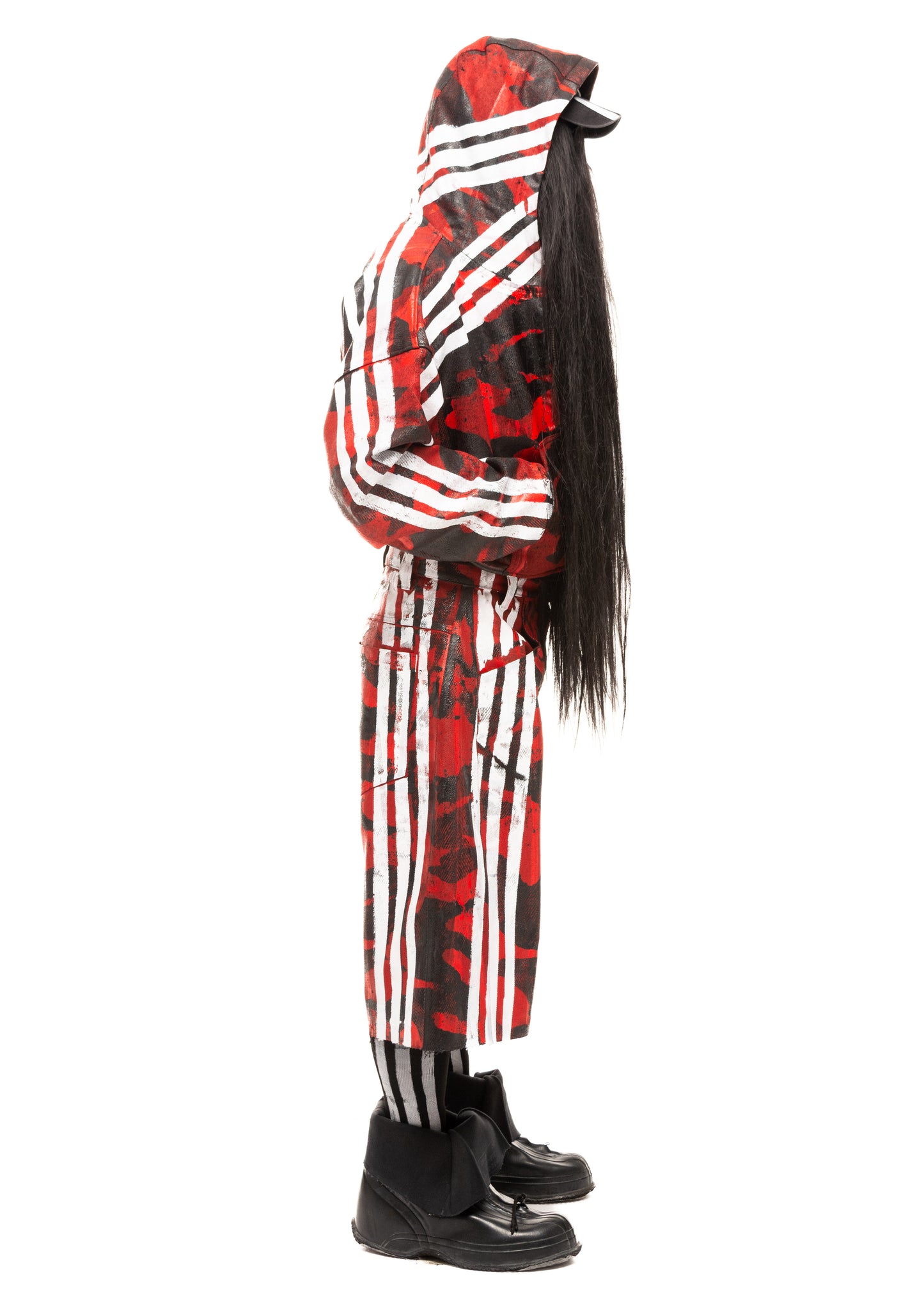 CAMO STRIPES WAXED RED DENIM SHORTS