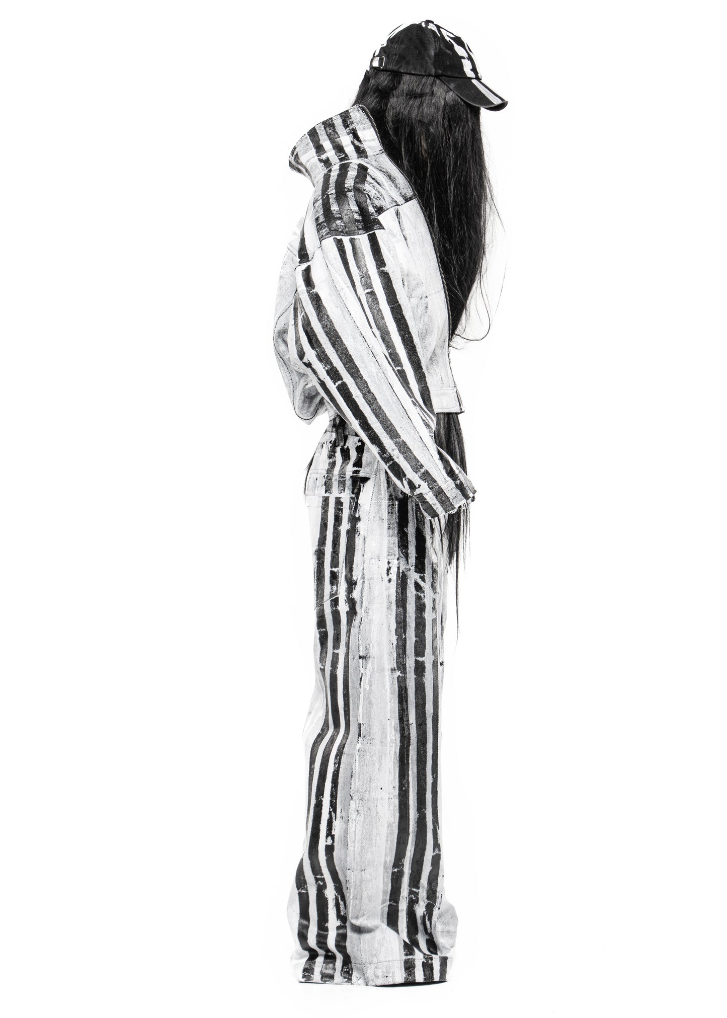 STRIPES WAXED WHITE DENIM JACKET