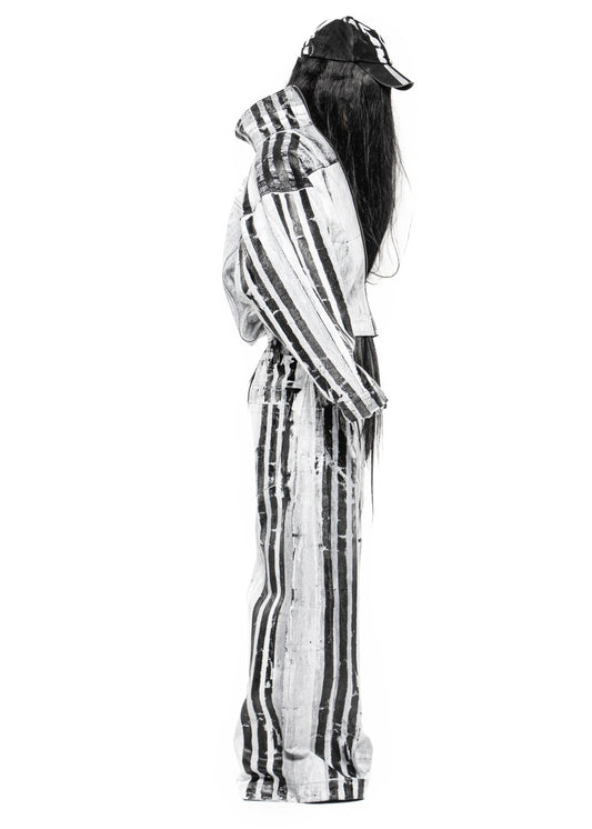 STRIPES WAXED WHITE DENIM JACKET
