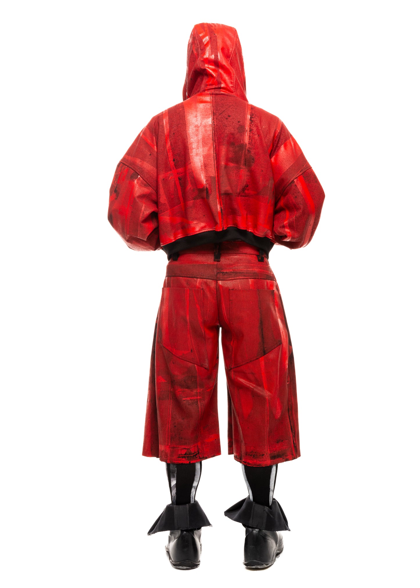 WAXED RED DENIM SHORTS