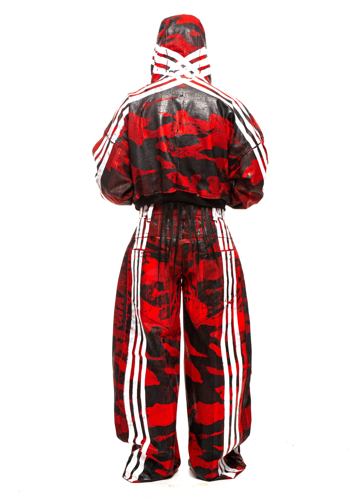 CAMO STRIPES WAXED RED ZIP HOODIE