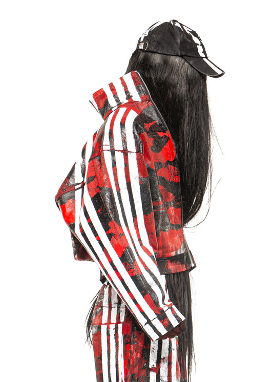 CAMO STRIPES WAXED RED DENIM JACKET