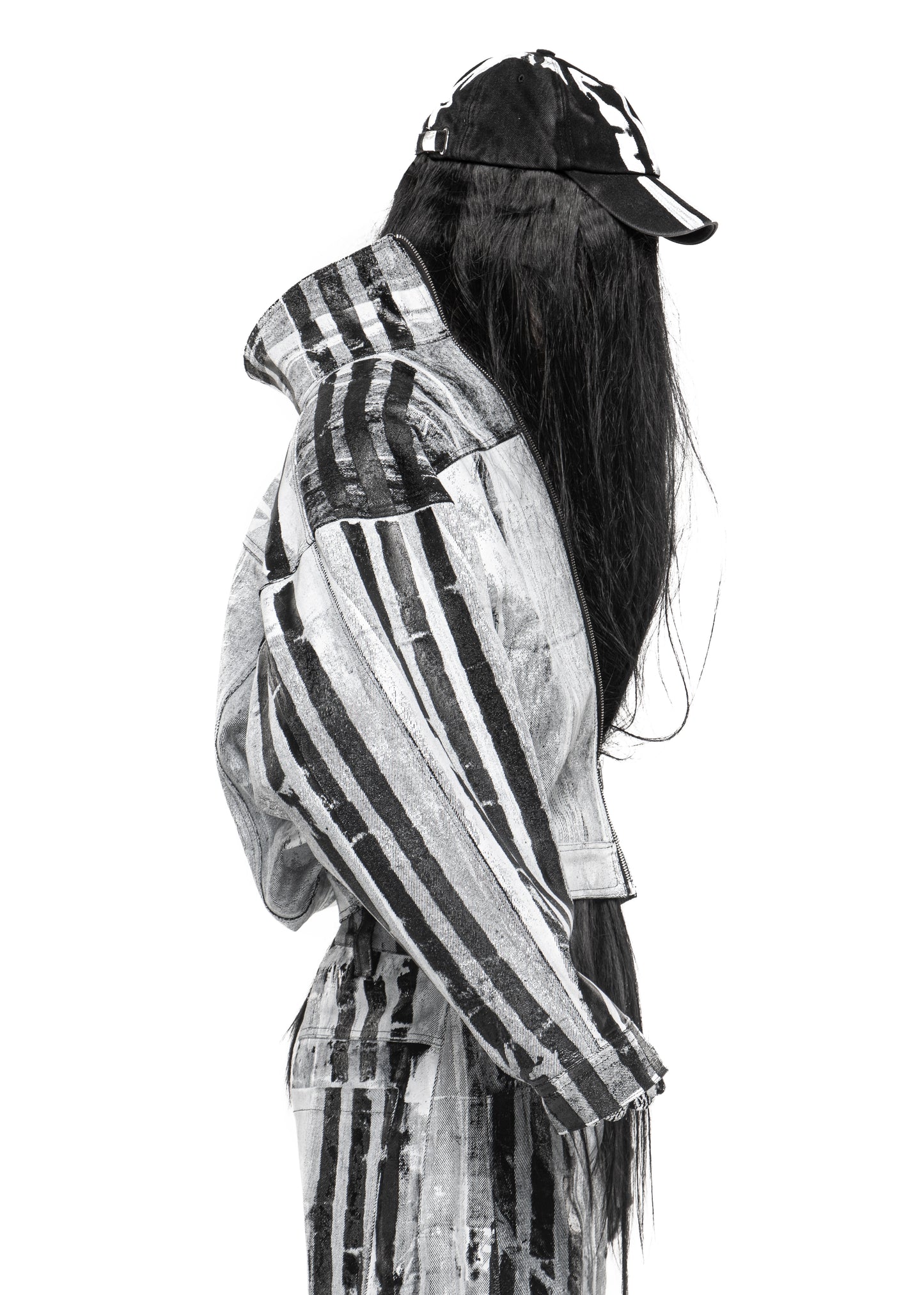 STRIPES WAXED WHITE DENIM JACKET
