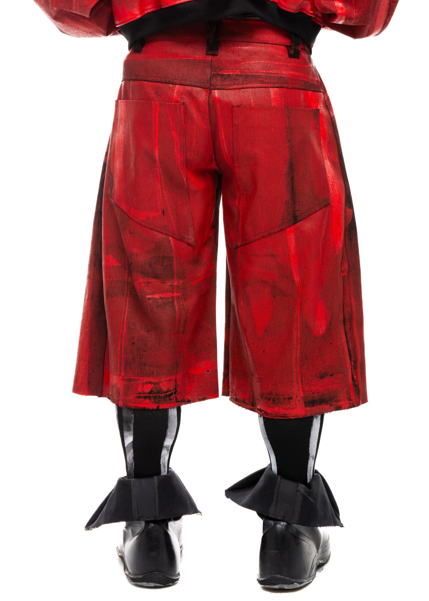 WAXED RED DENIM SHORTS