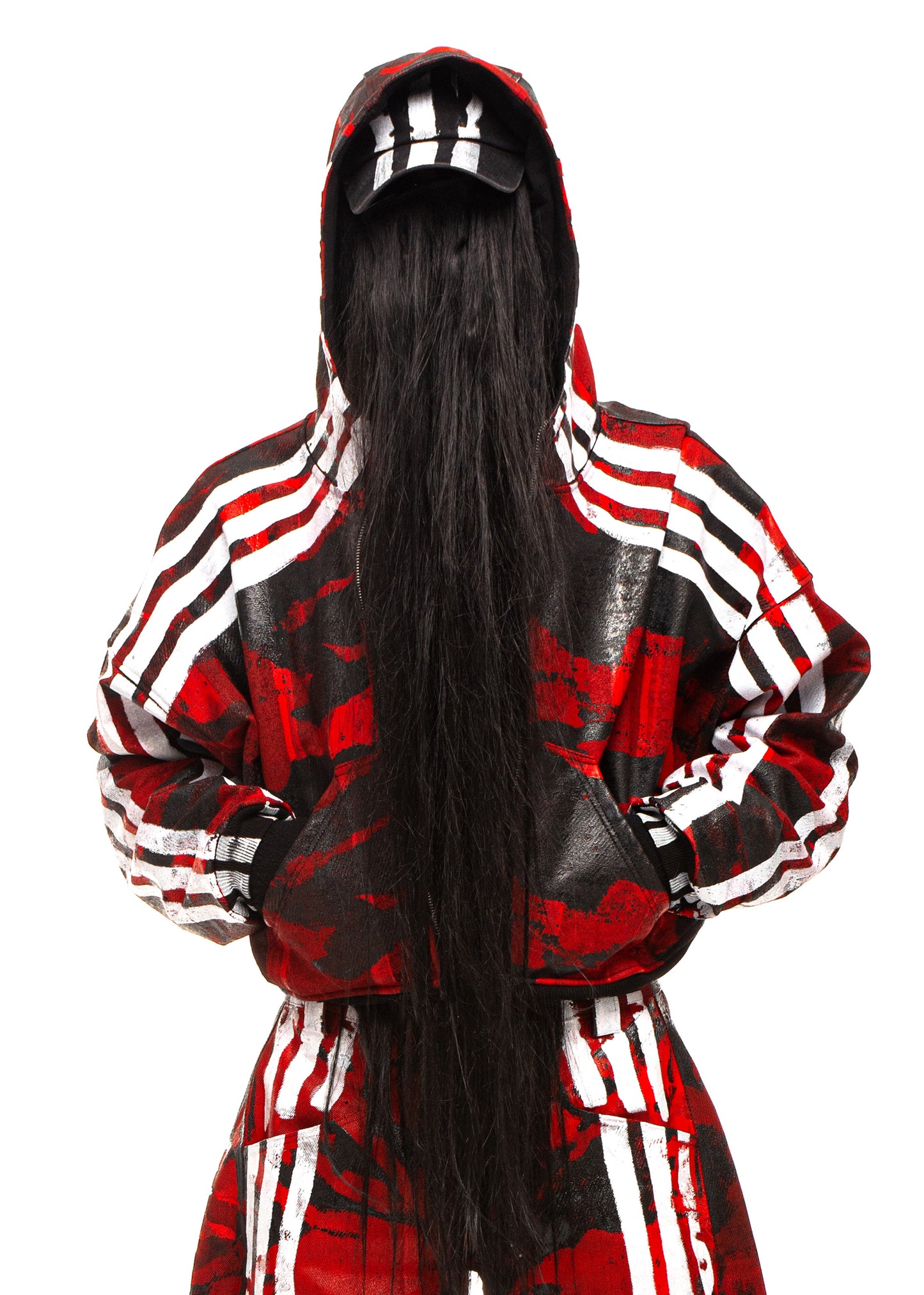 CAMO STRIPES WAXED RED ZIP HOODIE