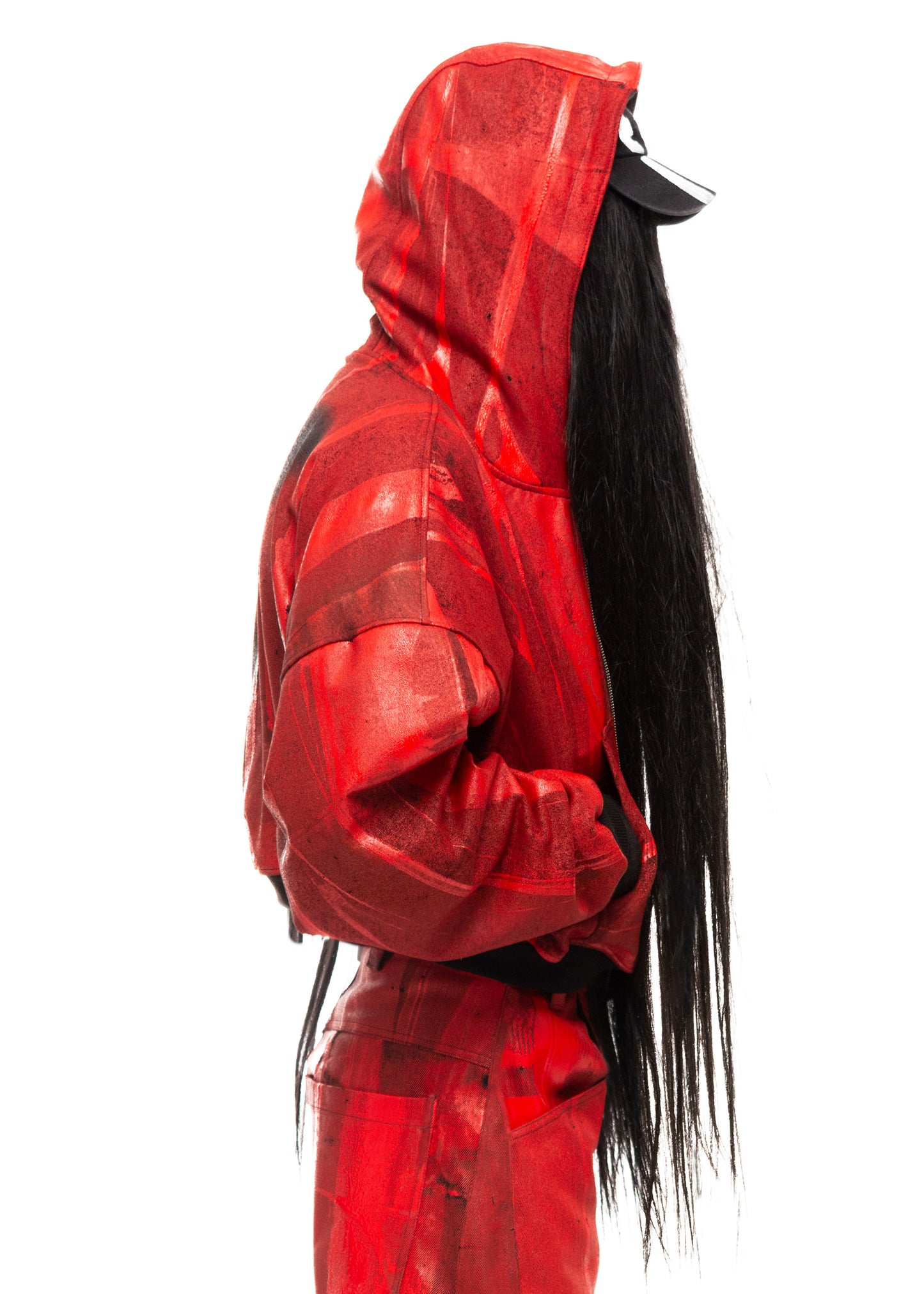 WAXED RED ZIP HOODIE