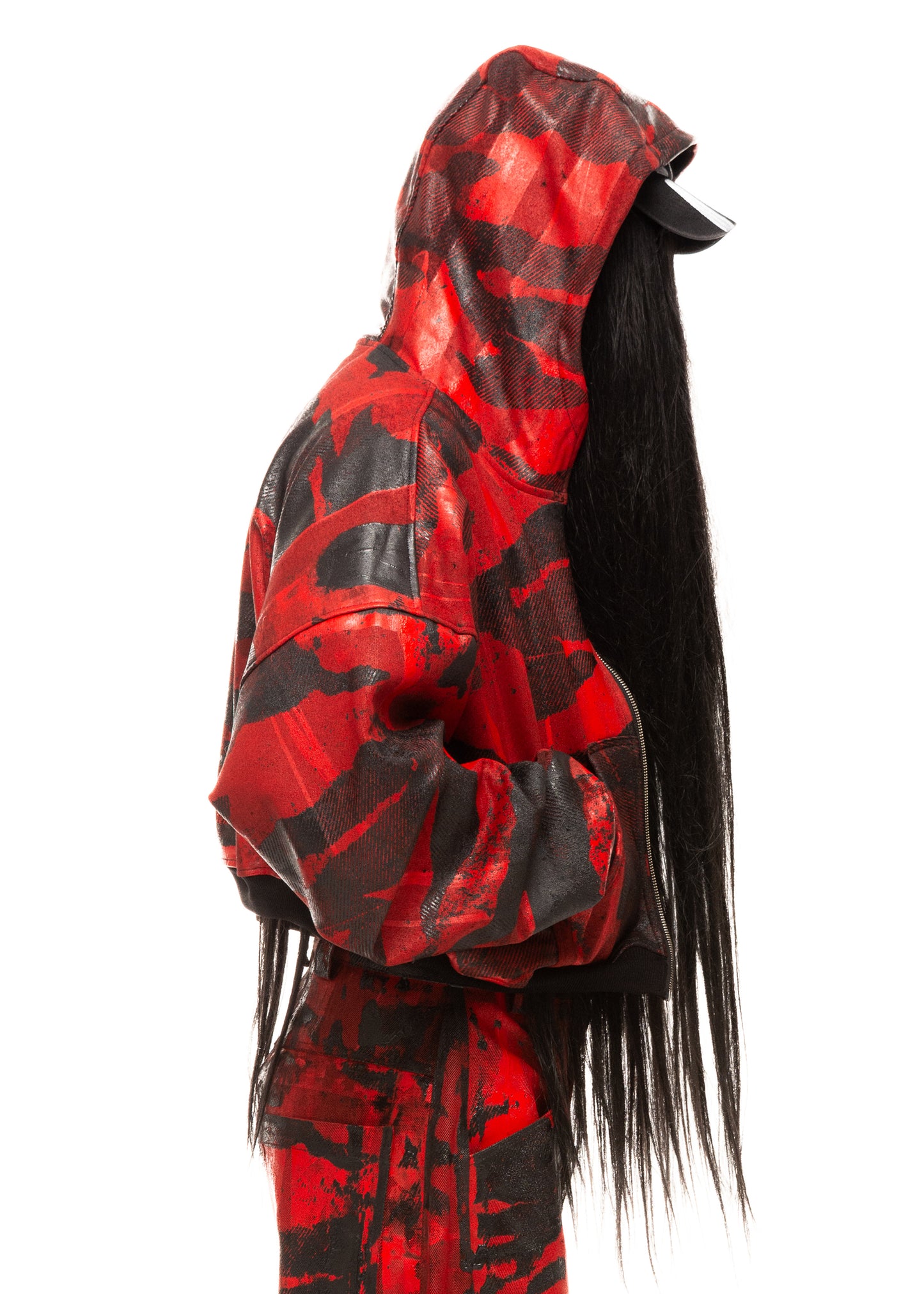 CAMO WAXED RED ZIP HOODIE