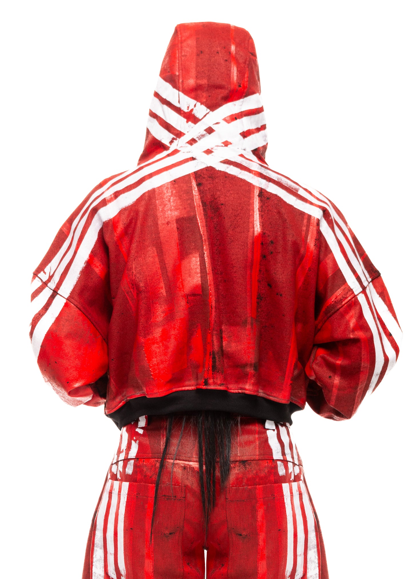 WHITE STRIPES WAXED RED ZIP HOODIE