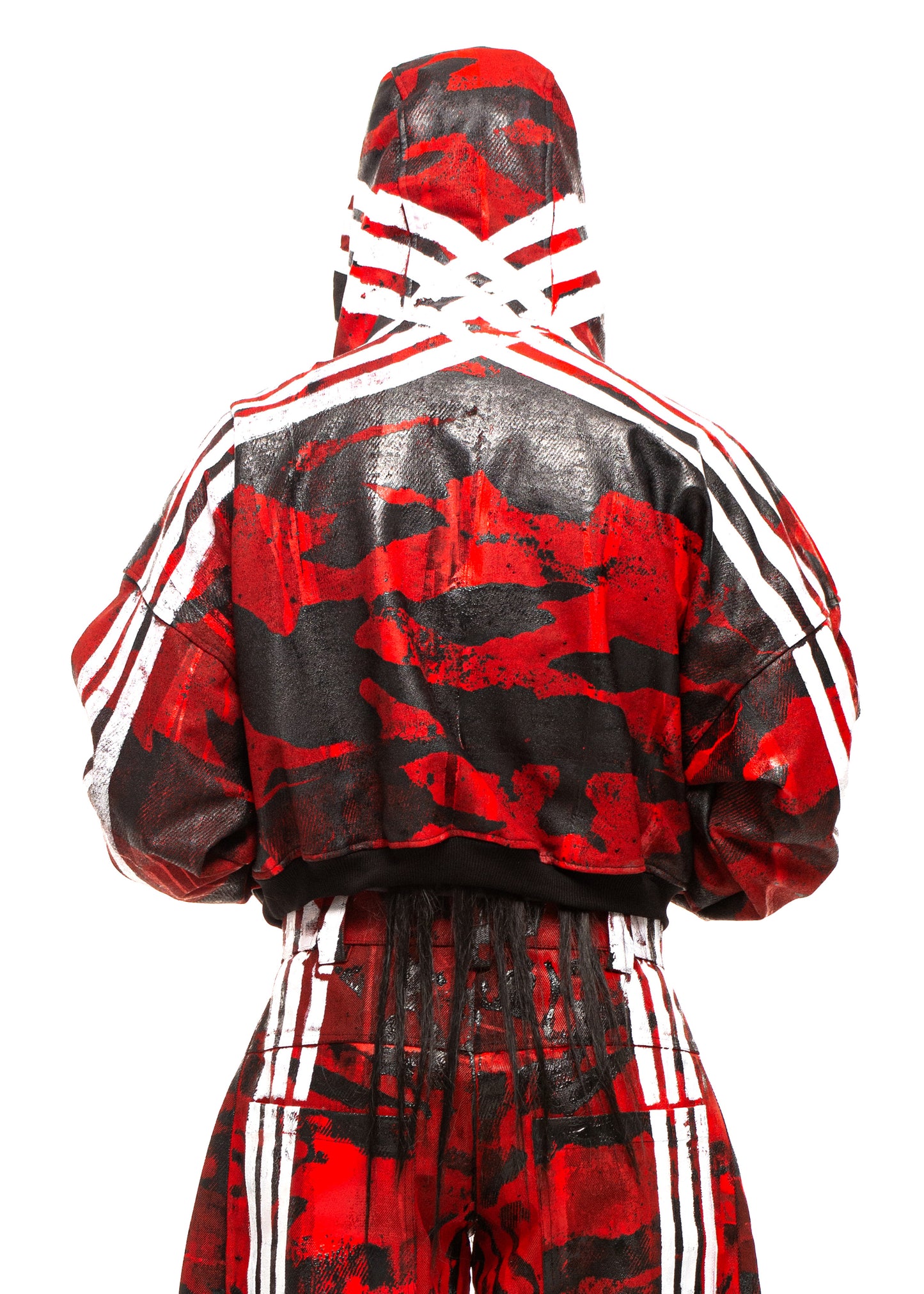 CAMO STRIPES WAXED RED ZIP HOODIE