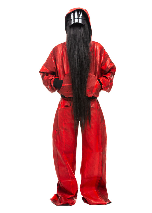 WAXED RED ZIP HOODIE