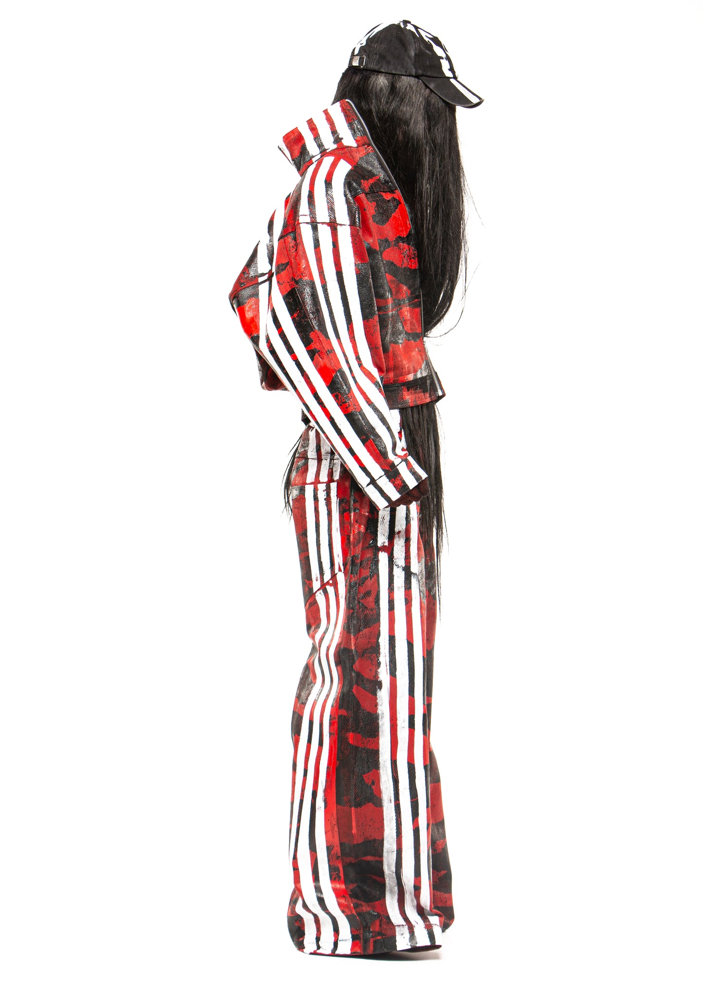 CAMO STRIPES WAXED RED DENIM JACKET