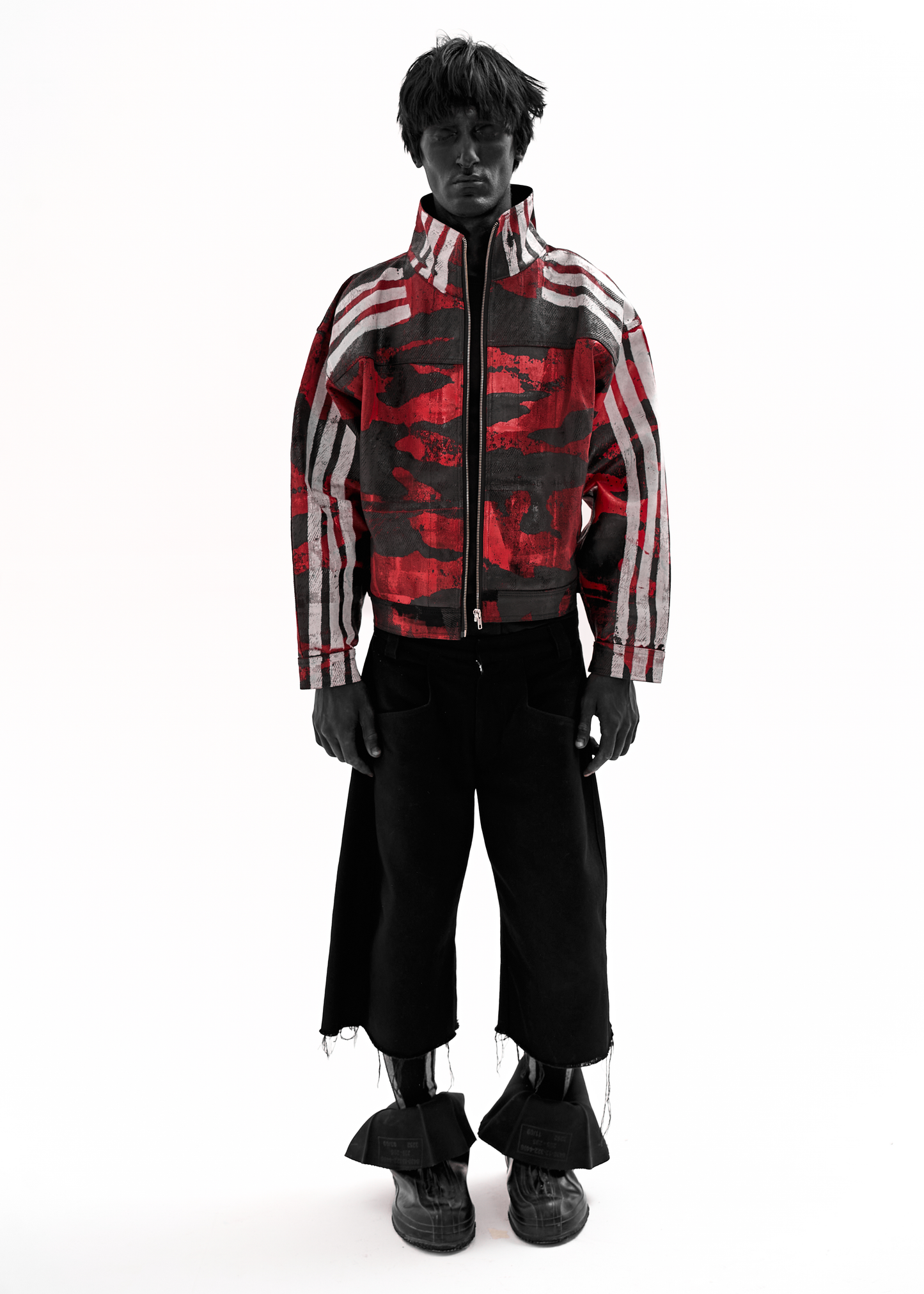CAMO STRIPES WAXED RED DENIM JACKET