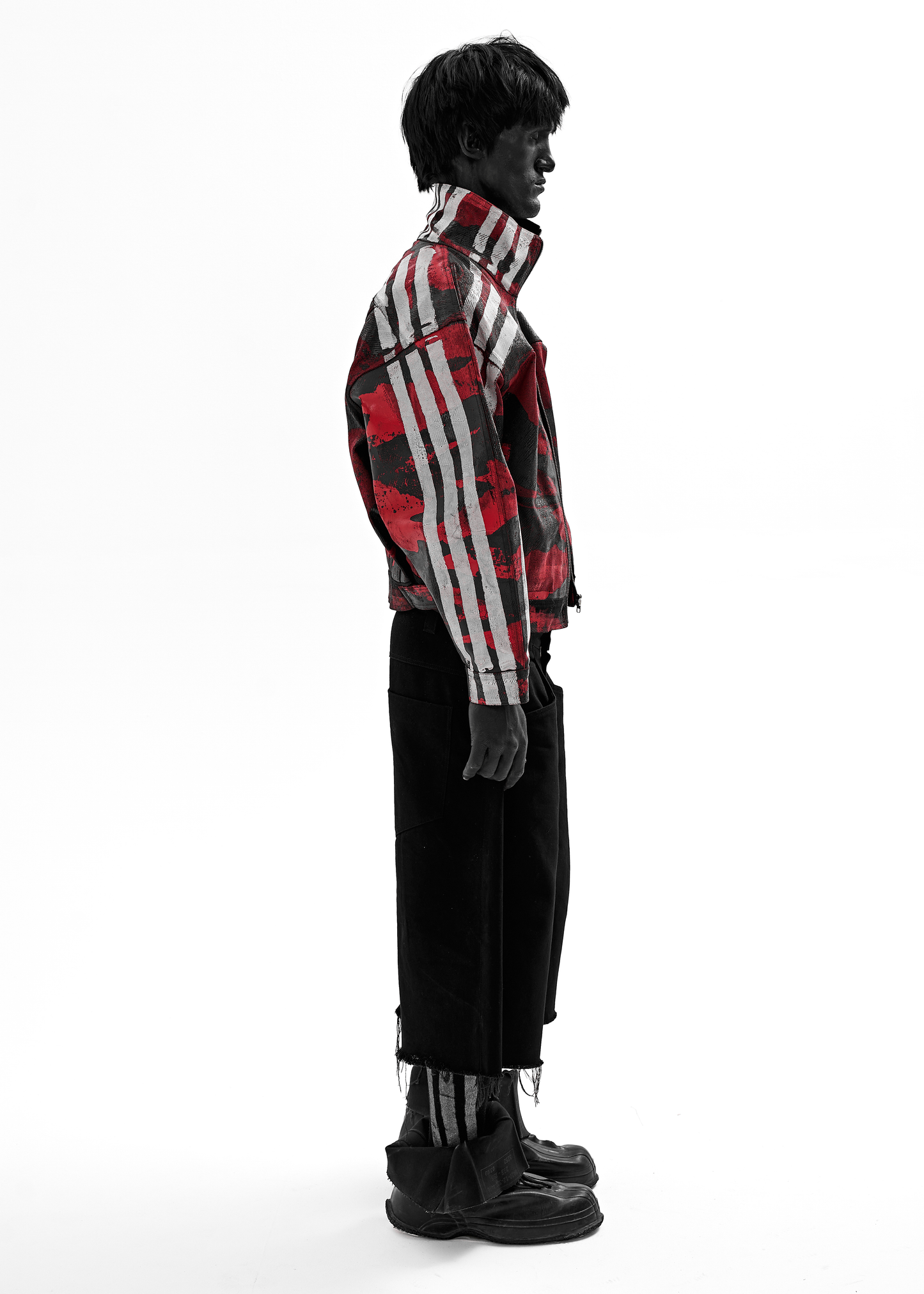 CAMO STRIPES WAXED RED DENIM JACKET