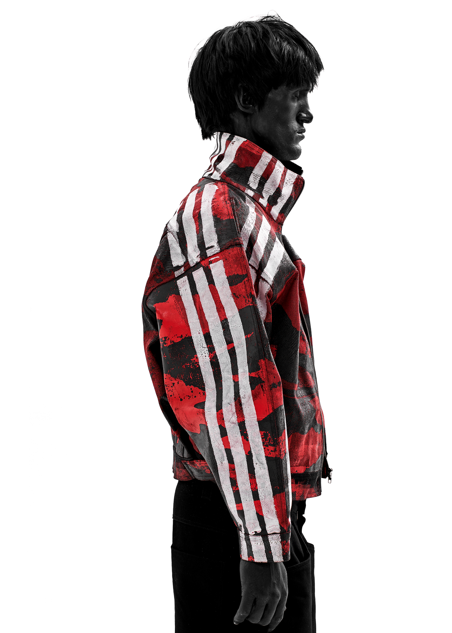 CAMO STRIPES WAXED RED DENIM JACKET
