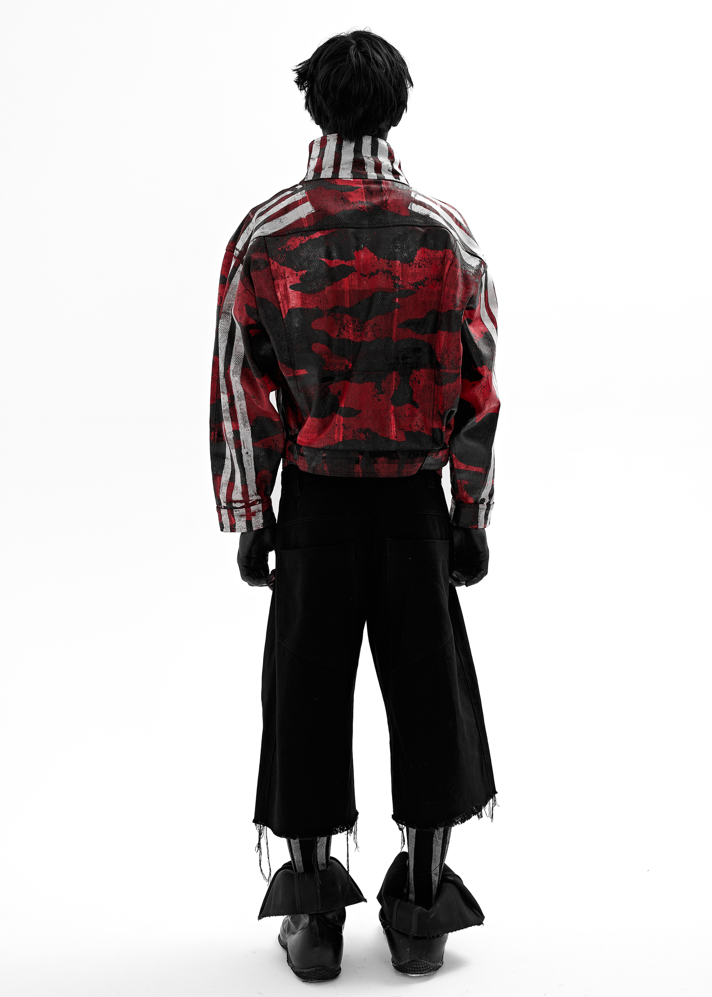 CAMO STRIPES WAXED RED DENIM JACKET