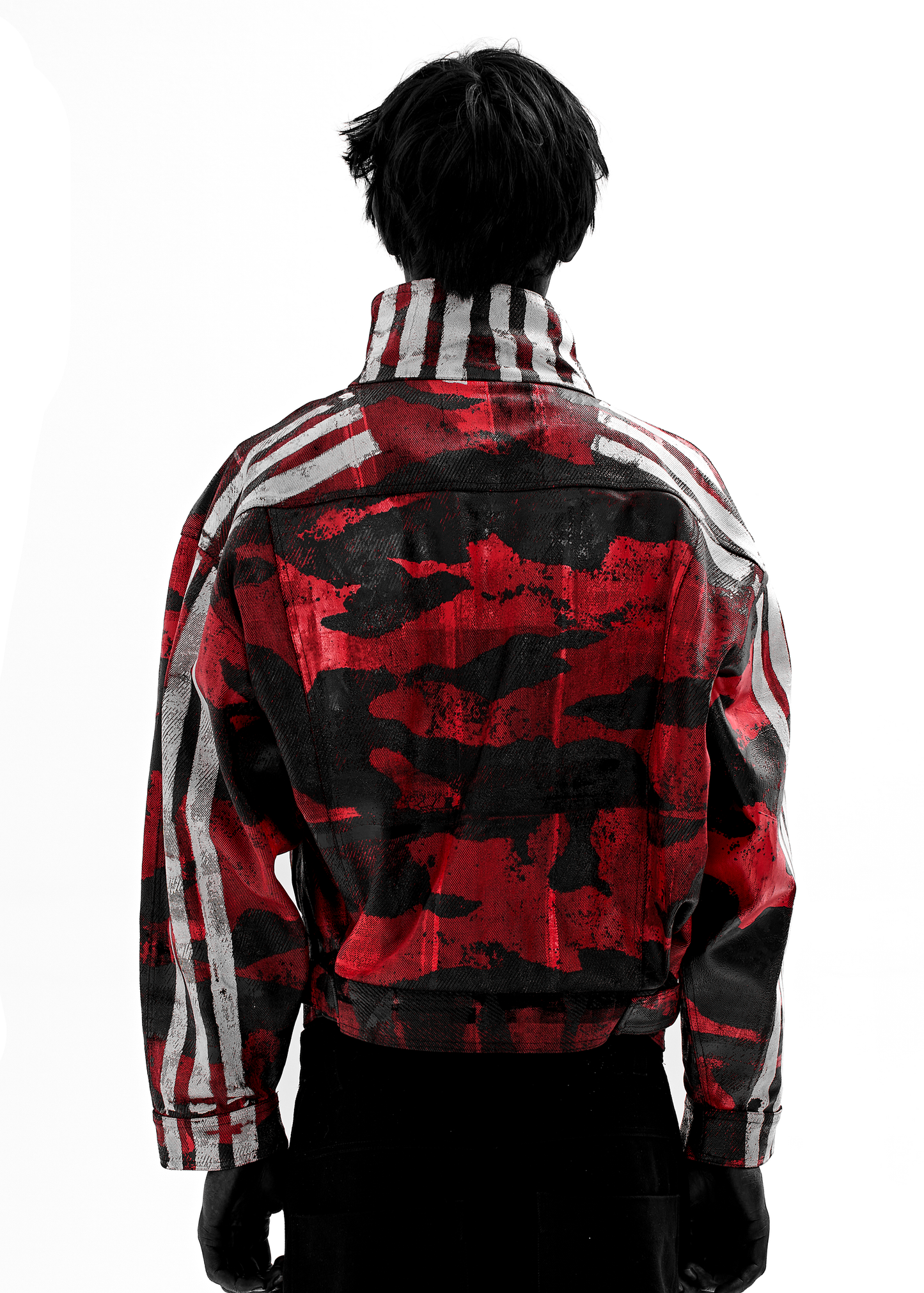 CAMO STRIPES WAXED RED DENIM JACKET
