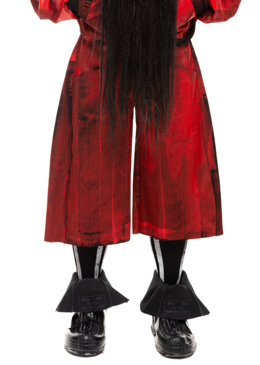 WAXED RED DENIM SHORTS