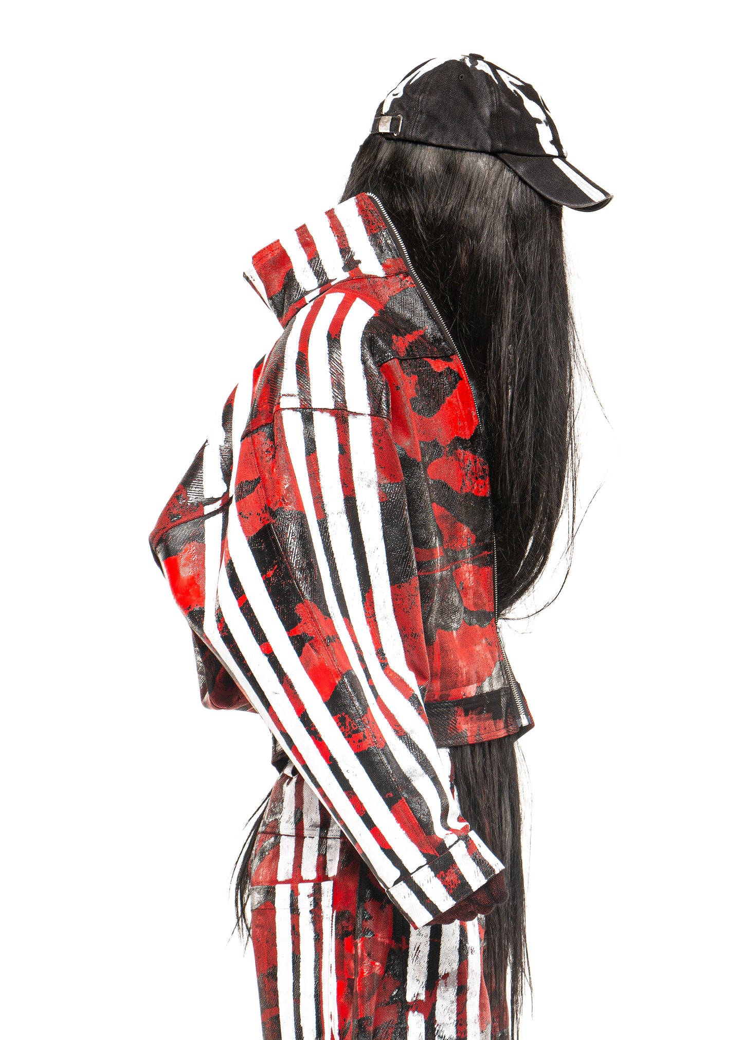 CAMO STRIPES WAXED RED DENIM JACKET