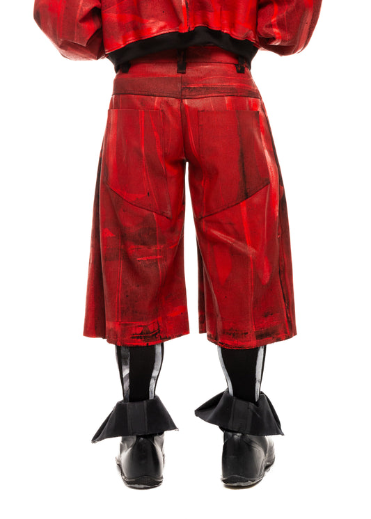 WAXED RED DENIM SHORTS
