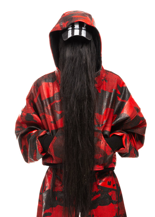 CAMO WAXED RED ZIP HOODIE