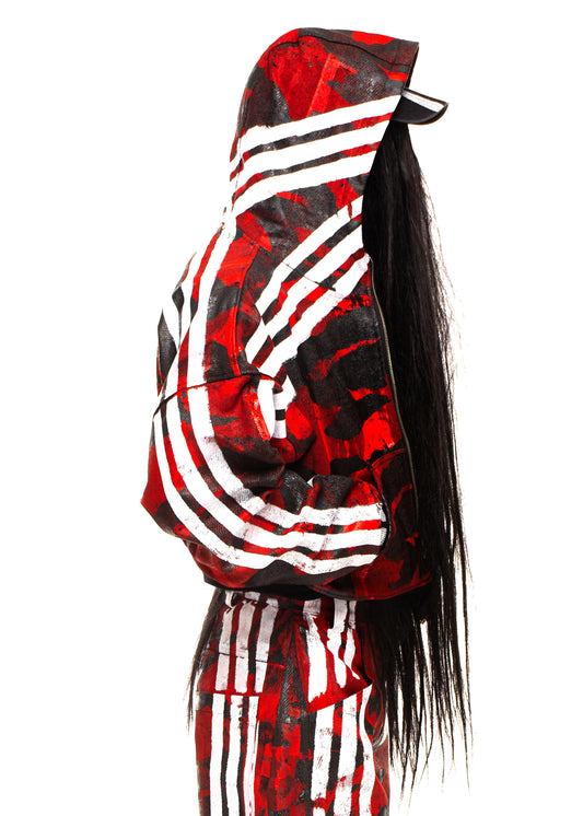 CAMO STRIPES WAXED RED ZIP HOODIE