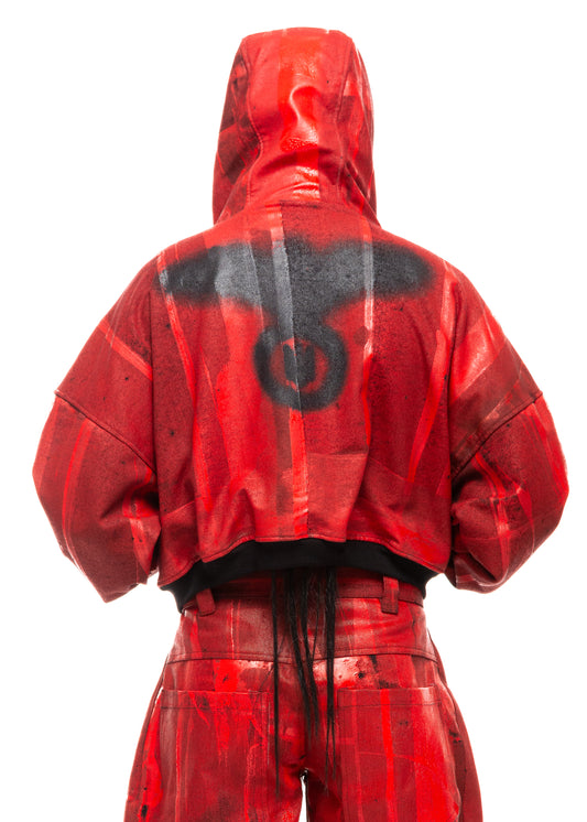 STAIN WAXED RED ZIP HOODIE